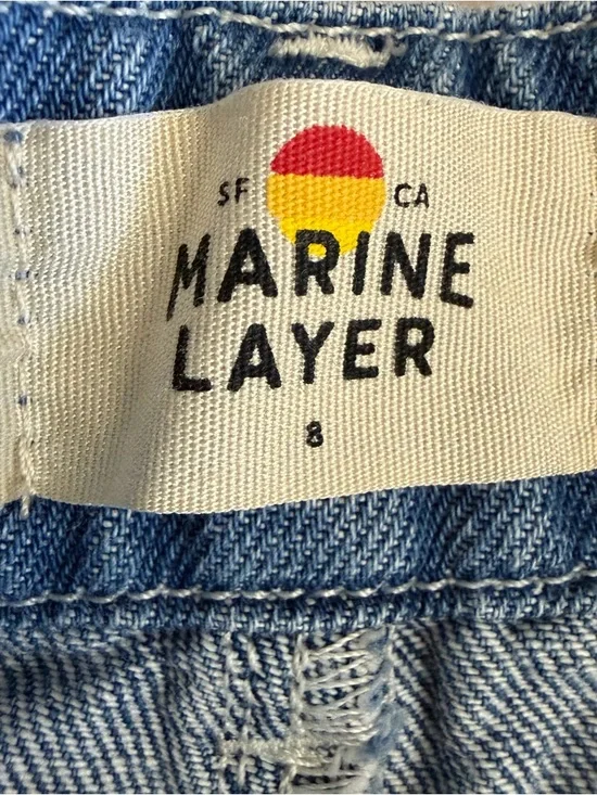 Marine Layer Chambray Wide Leg Jeans Size 8 Patch Pocket High Rise Lightweight - Picture 2 of 10